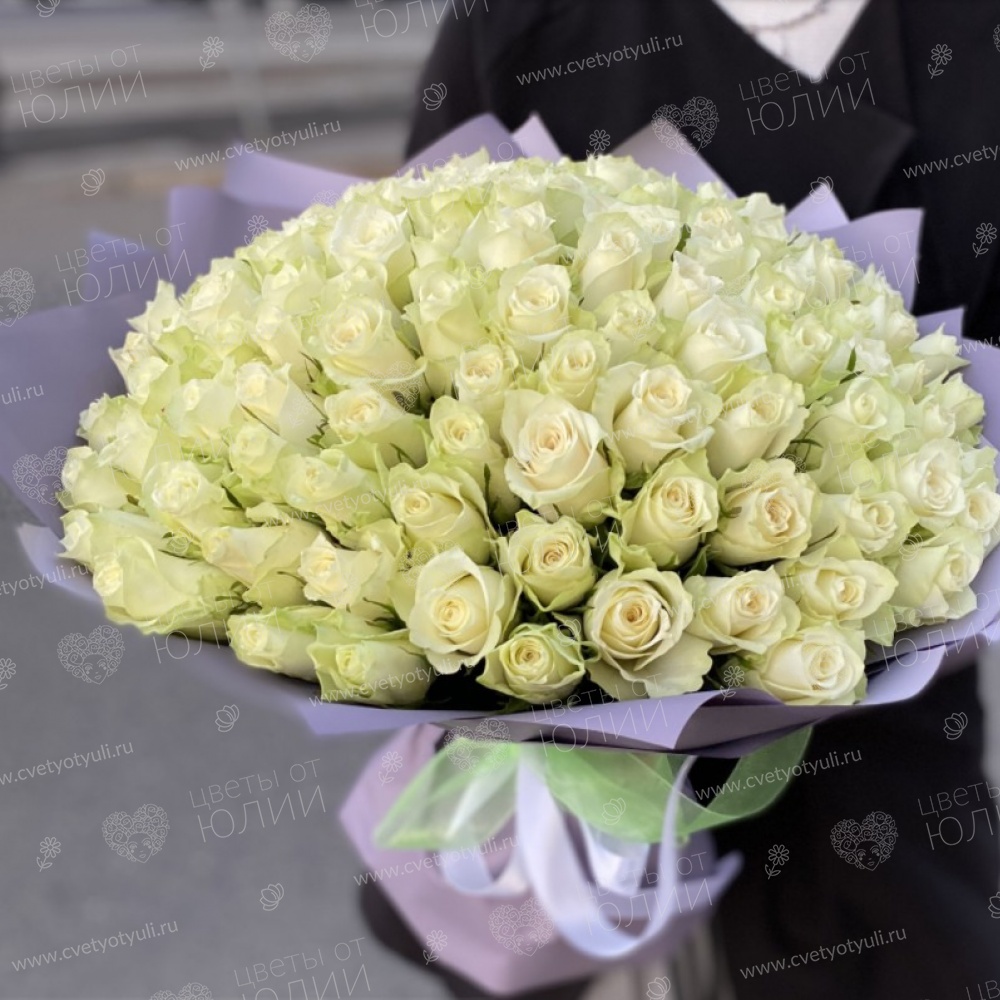 Букет 101 белая роза Кения