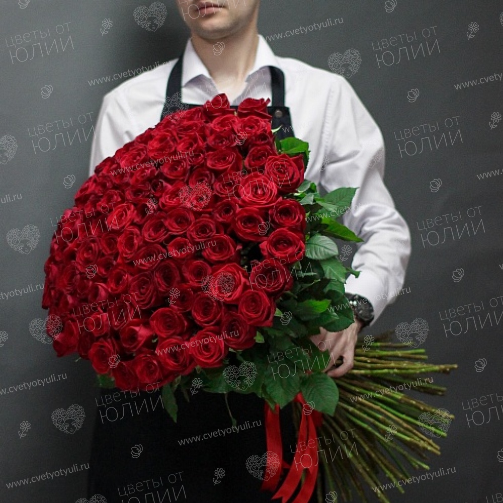 Букет 101 красная роза 80 см