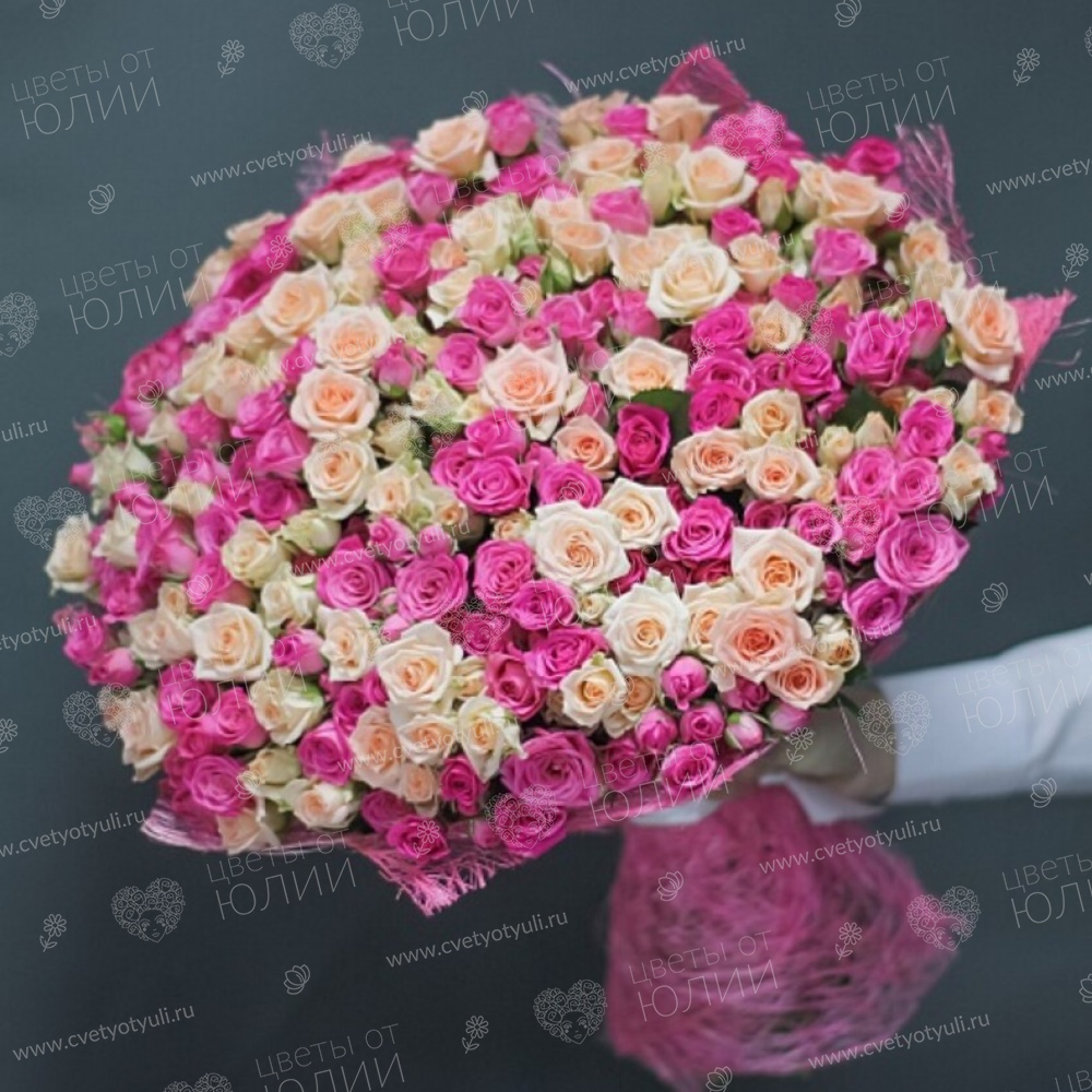 Букет 101 нежная кустовая роза 50см