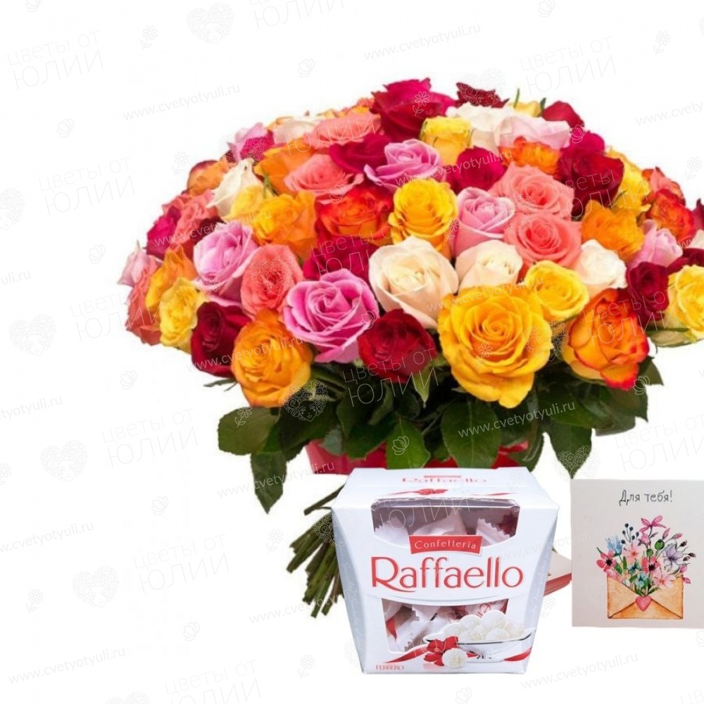 Букет 51 роза 50 см и конфеты