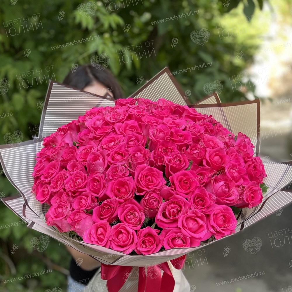 Букет из 101 розовой розы 50 см