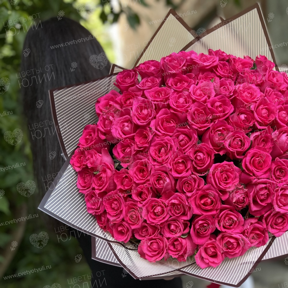 Букет из 101 розовой розы 50 см