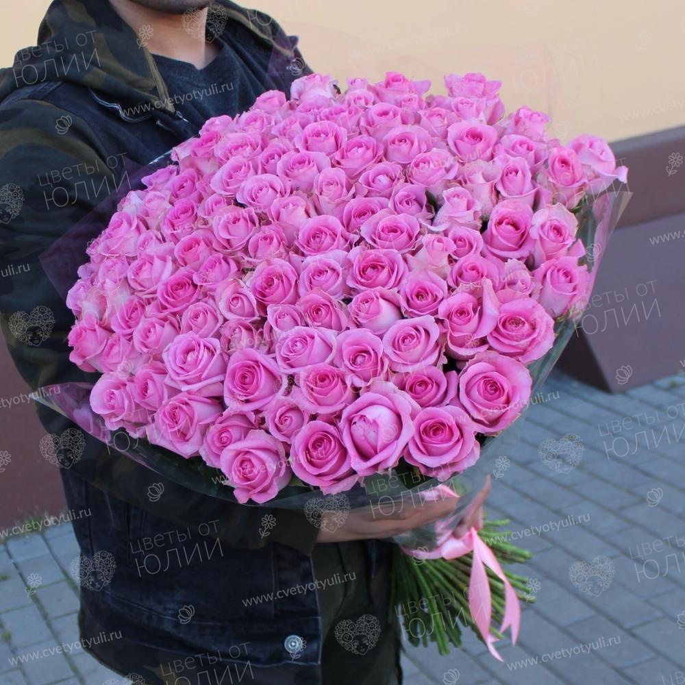 Букет из 101 розовой розы 60 см