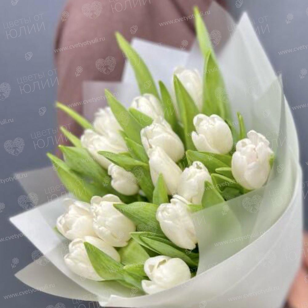 Букет из 15 белых тюльпанов
