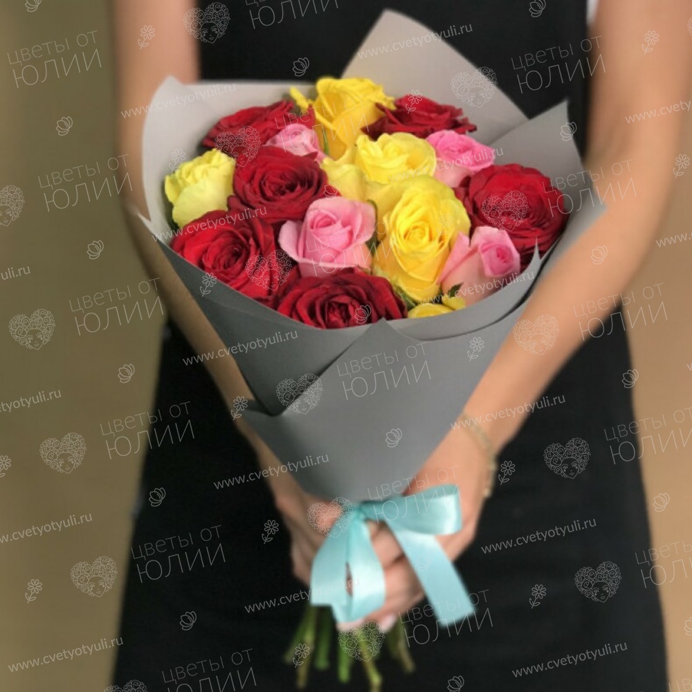 Букет из 15 роз микс 50 см