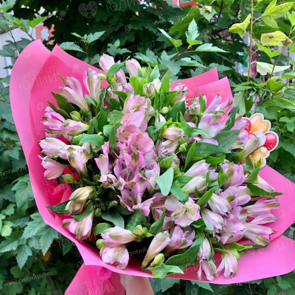 Букет из 15 розовых альстромерий