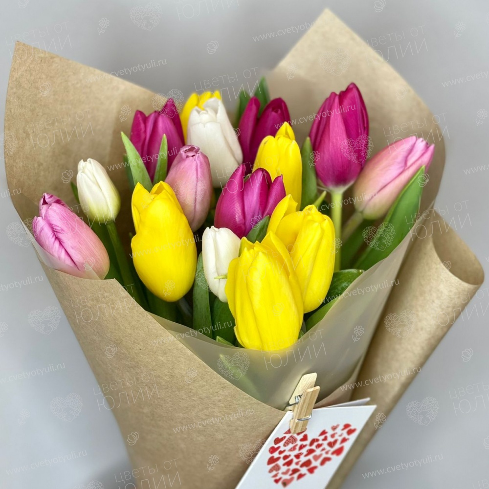 Букет из 15 тюльпанов микс