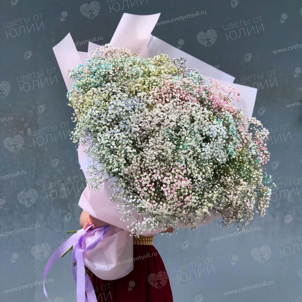 Букет из 51 радужной гипсофилы