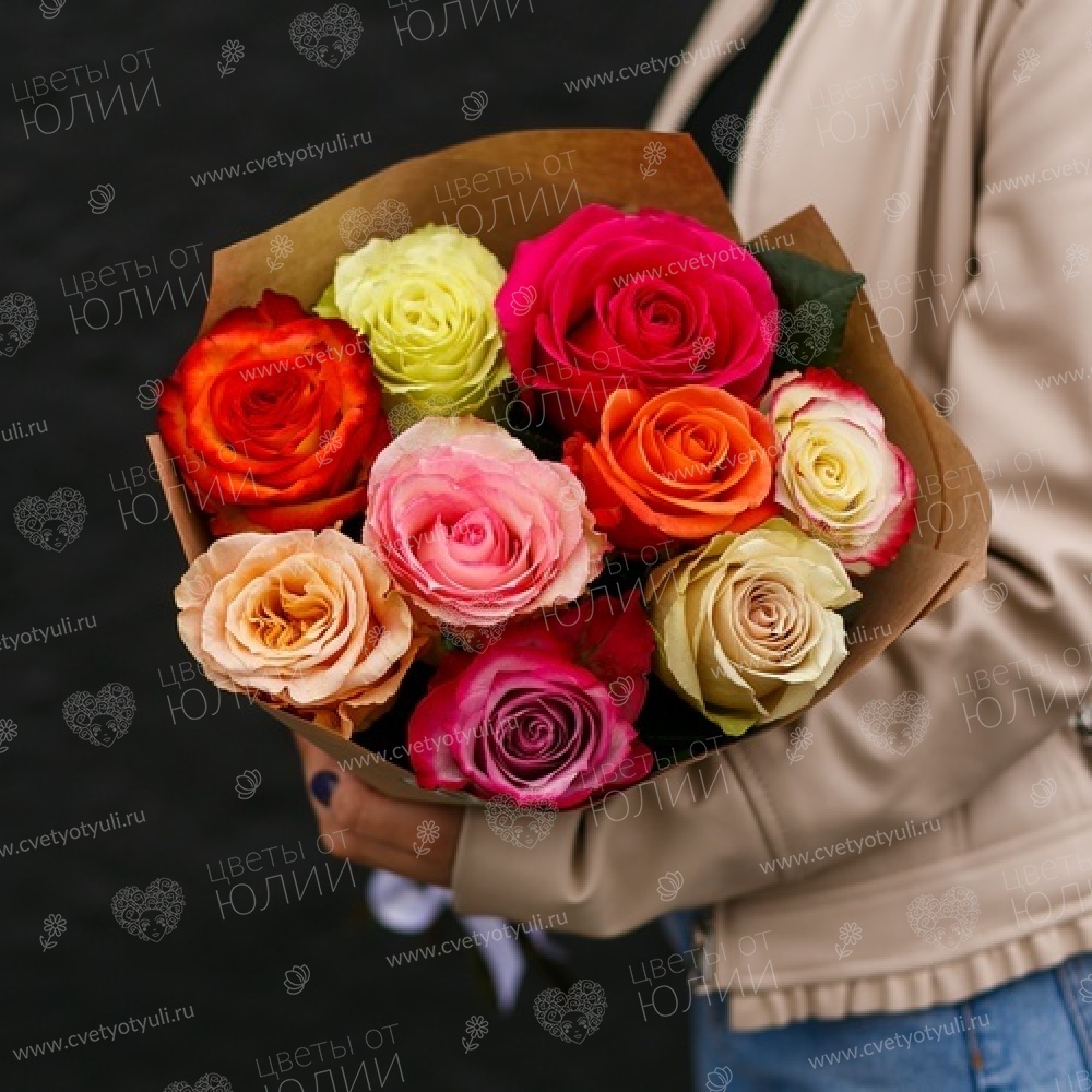 Букет из 9 роз ассорти 50 см