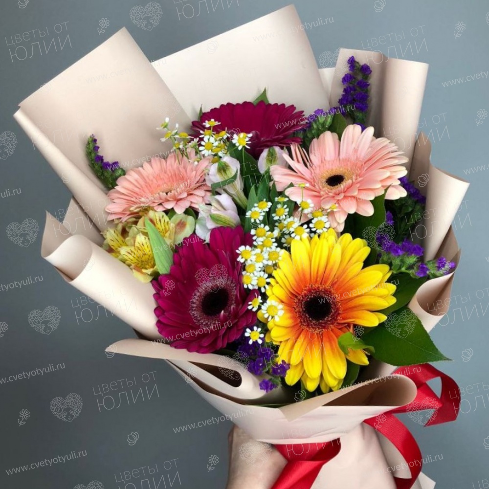 Букет из гербер и альстромерий Мысли вслух
