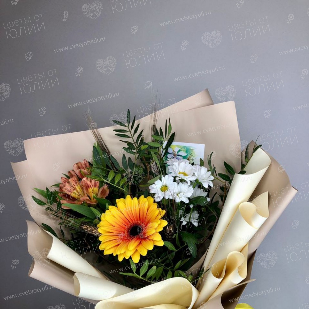 Букет из гербер и хризантем Незабудка