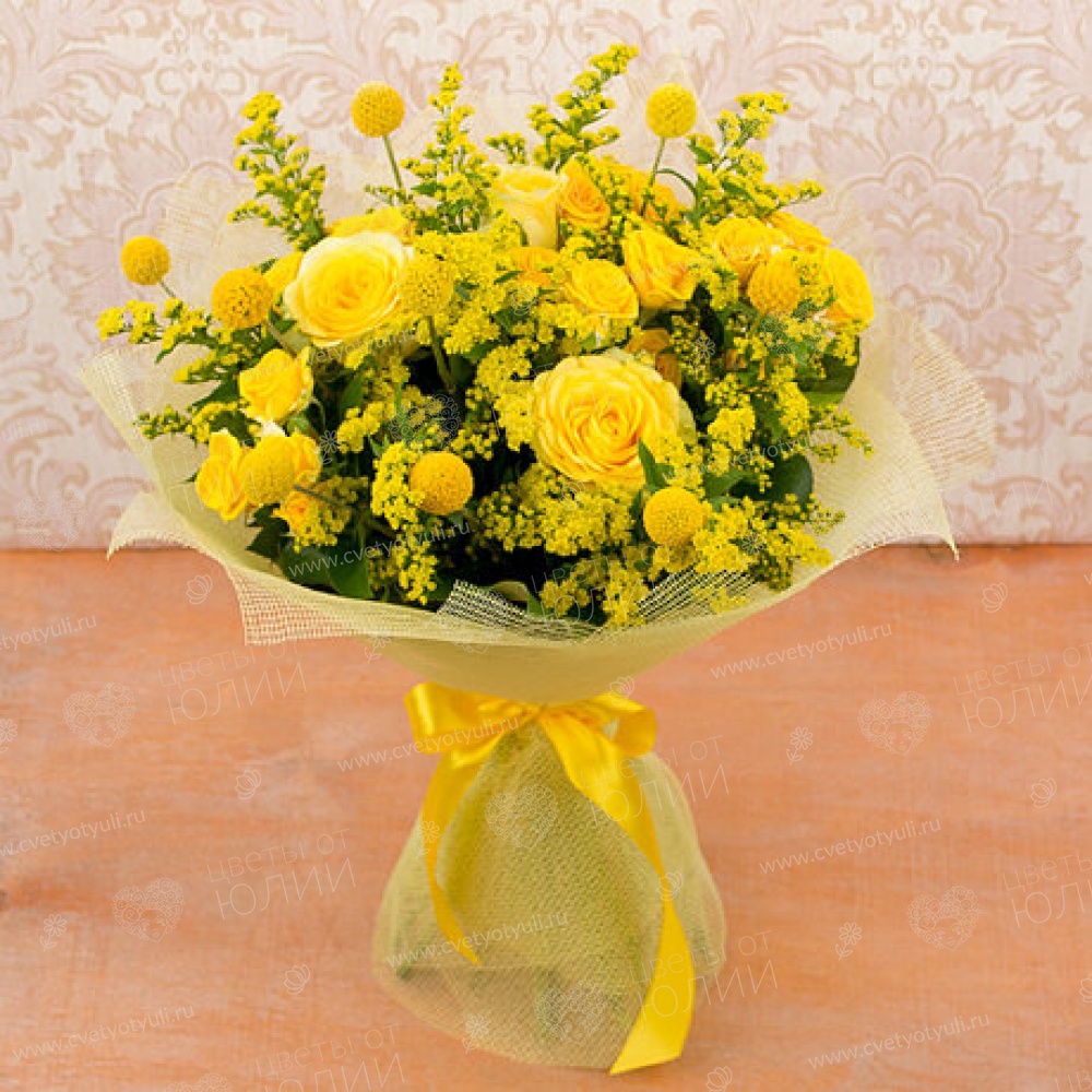 Букет из одноголовых и кустовых роз Лимонный вкус