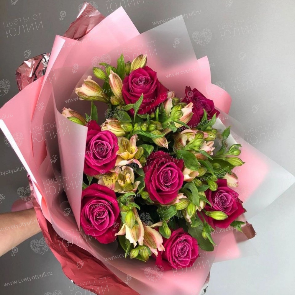 Букет из роз и альстромерий Розовый миг