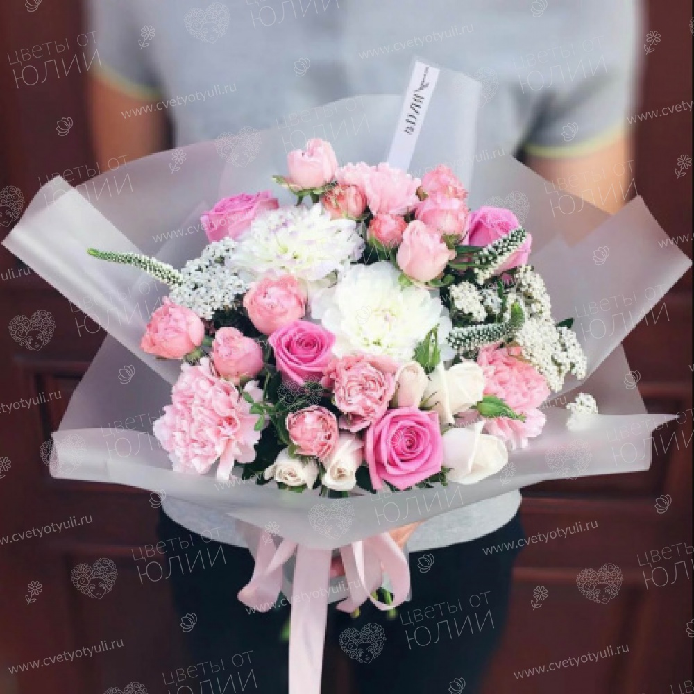 Букет из роз и гвоздик Утренняя свежесть