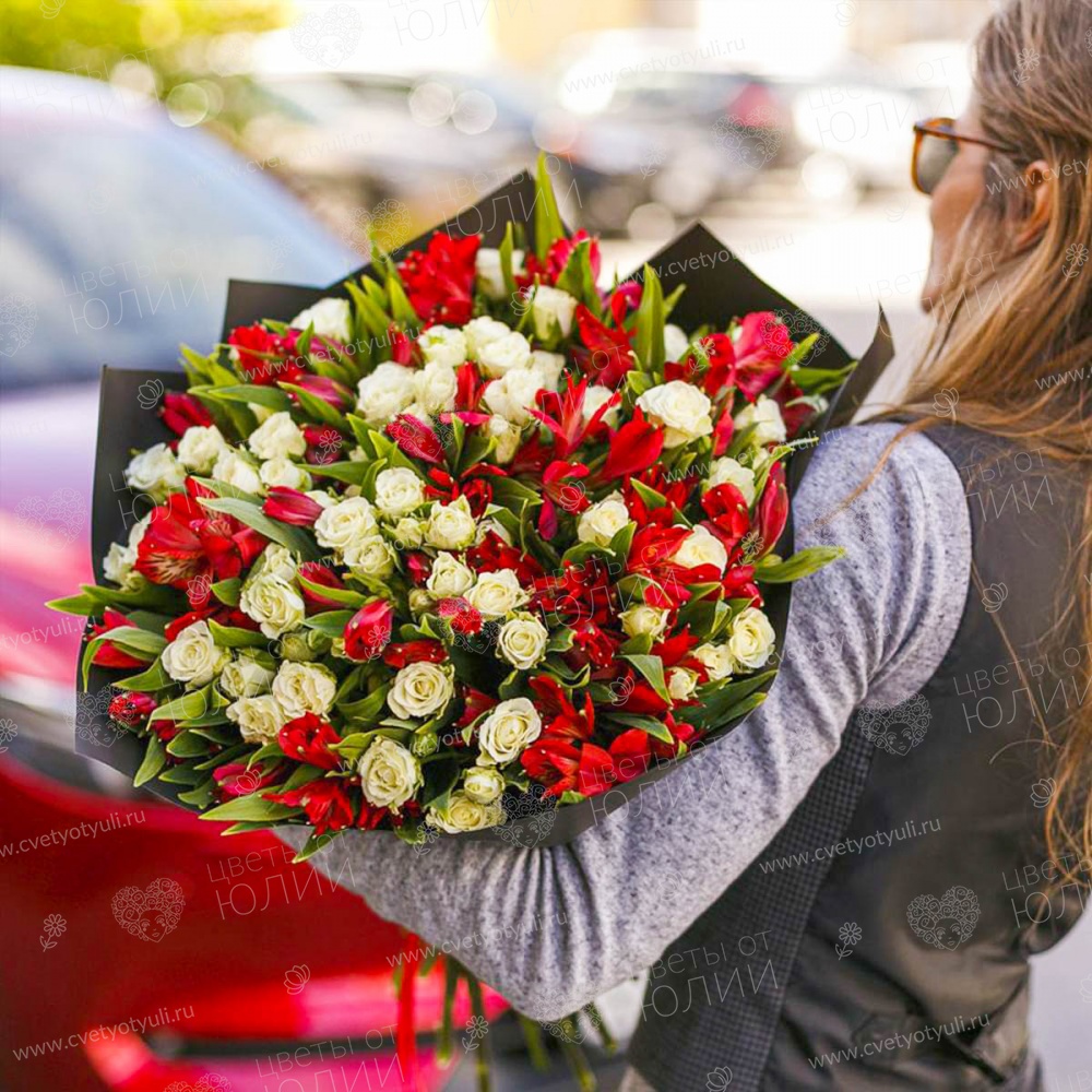 Букет кустовой розы и альстромерий Мое счастье