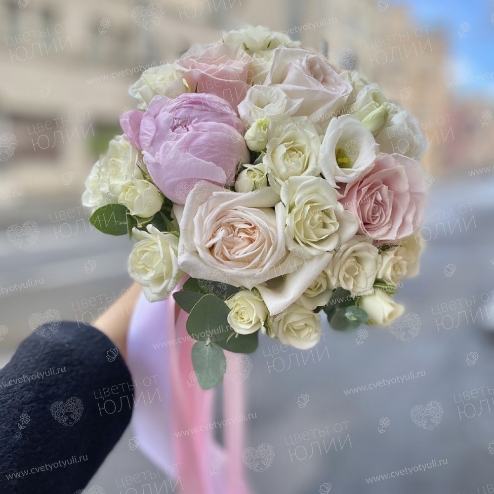 Букет невесты из роз и пионов  №367