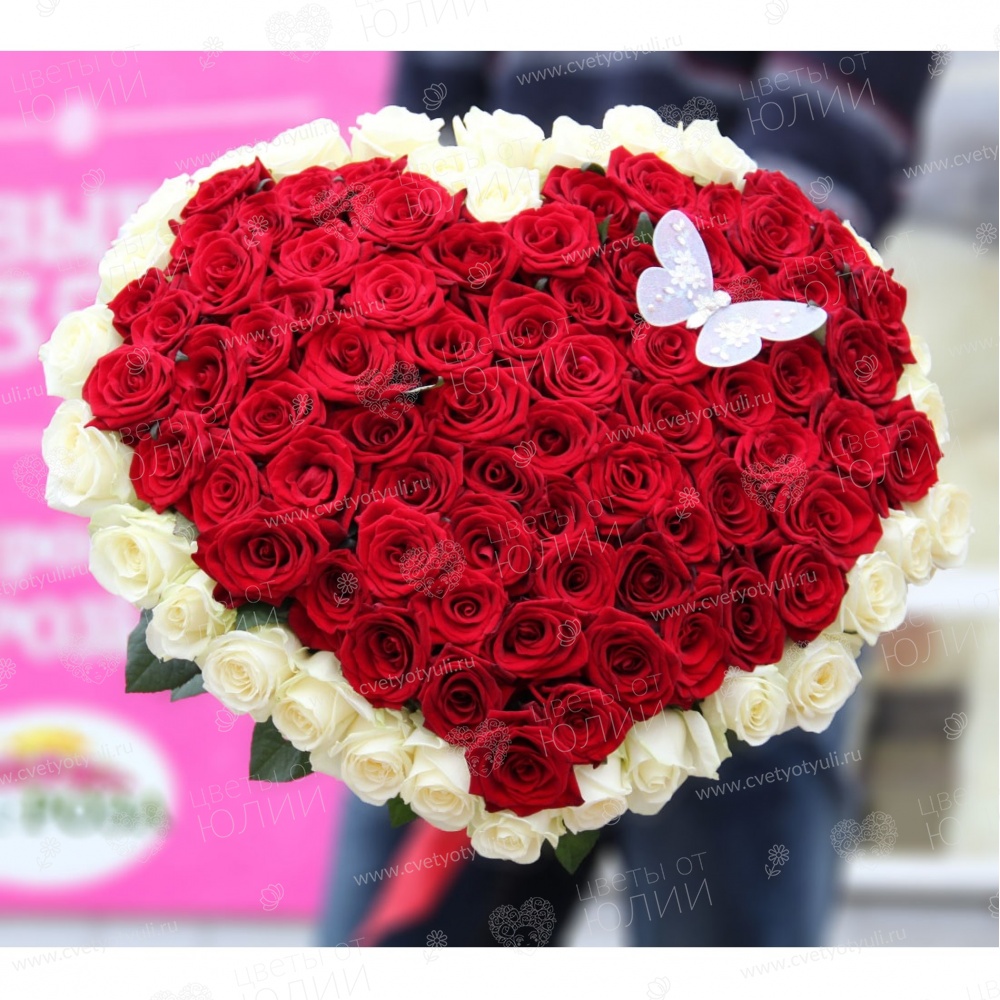 Букет Сердце из 101 розы 60 см