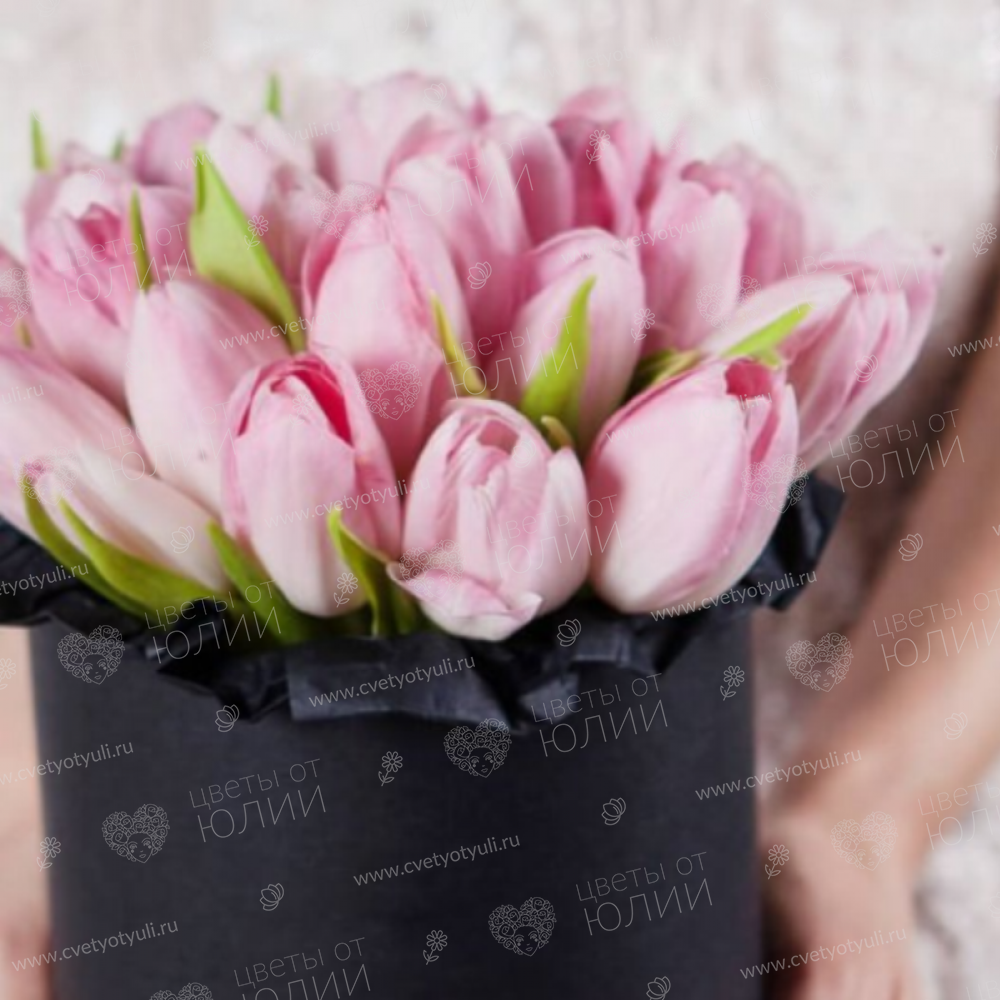 Коробка 25 нежных тюльпанов