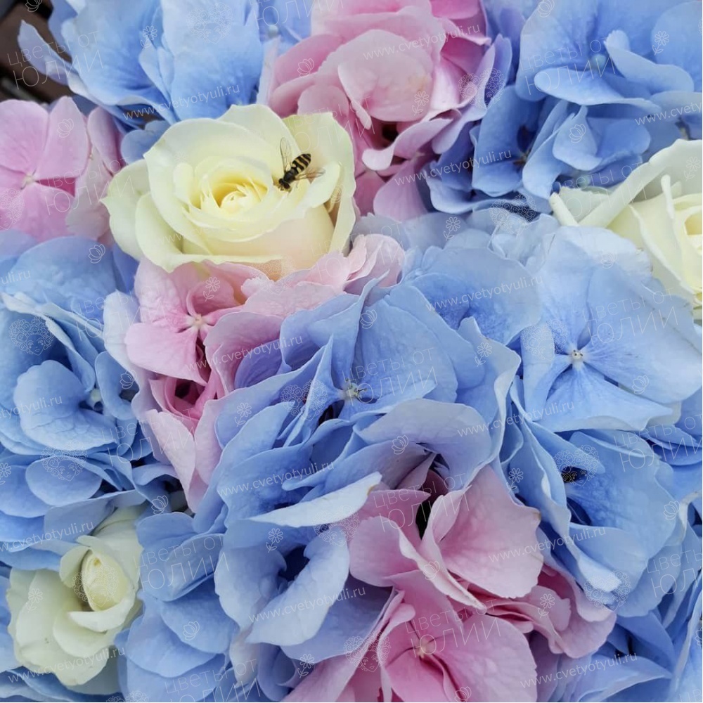 Коробка из гортензии и розы