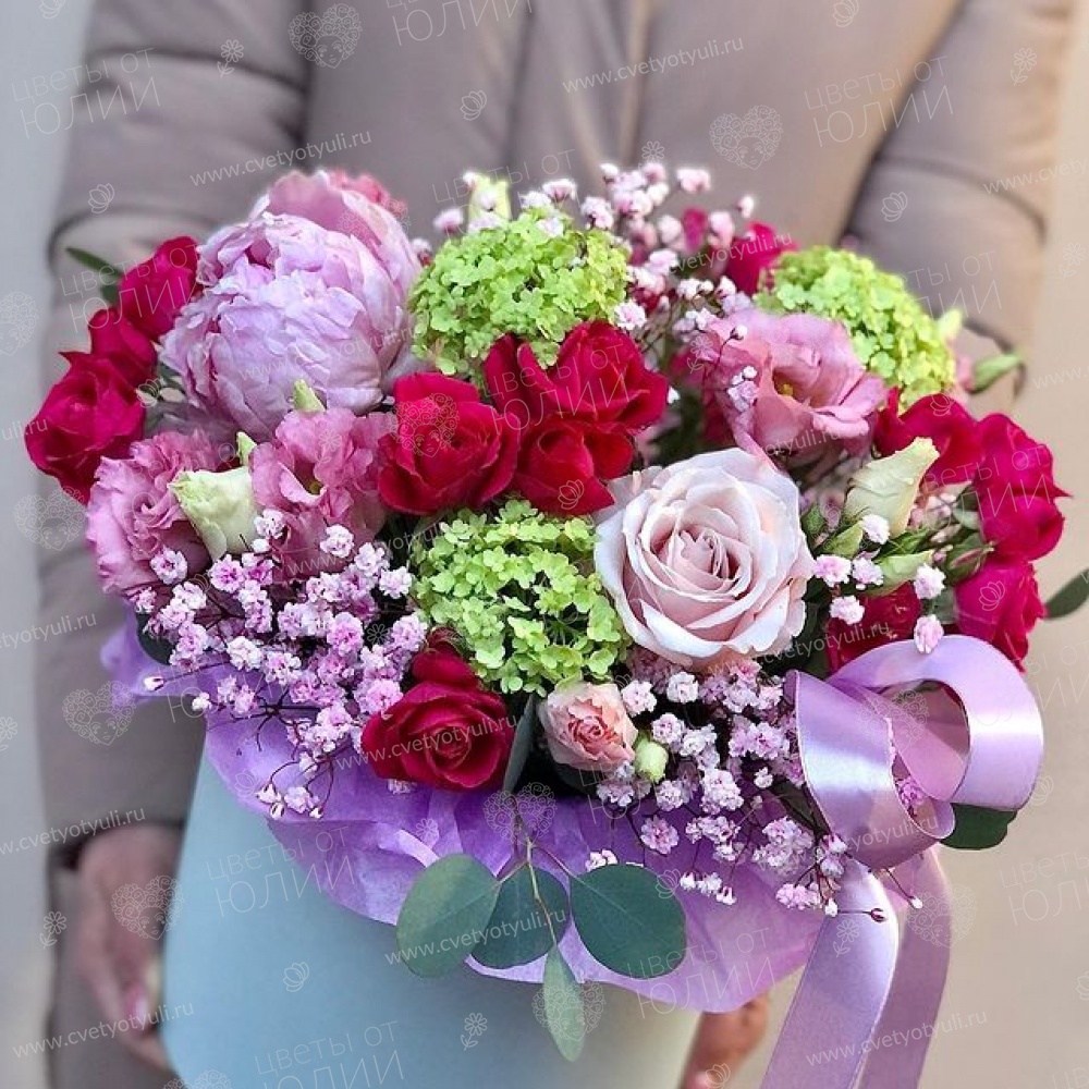 Коробка сборная из роз и гортензии Элисса