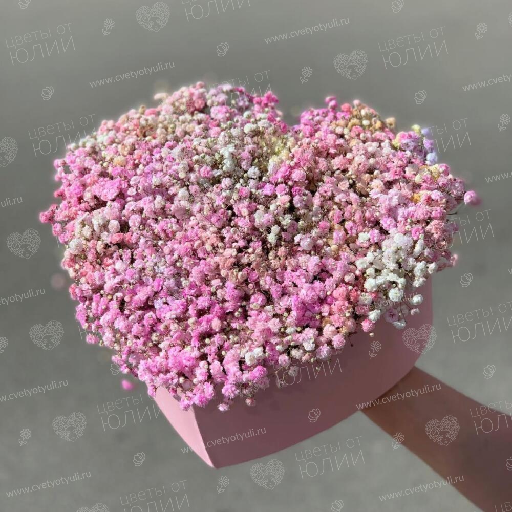 Коробка Сердце из розовых гипсофил