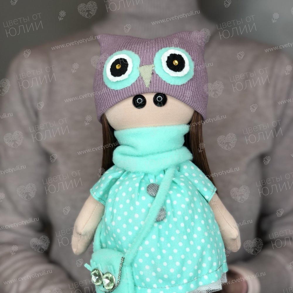 Кукла-тильда ручной работы "Девочка в шапке филина"