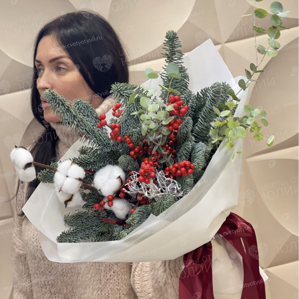 Новогодний Букет из Ёлки и Хлопка