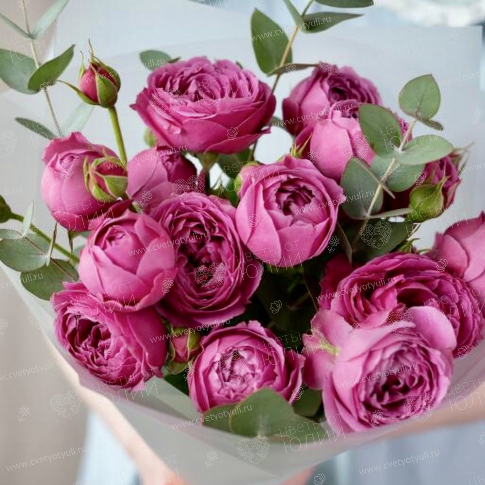 Букет из 5 кустовых роз и эвкалипта