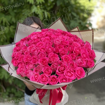 Букет из 101 розовой розы 50 см