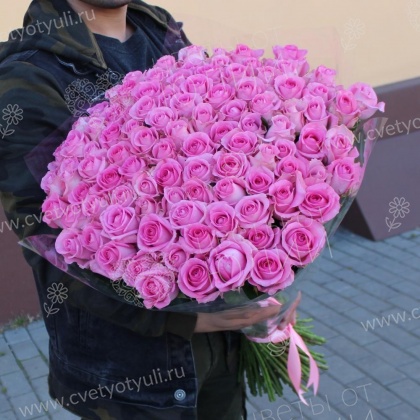 Букет из 101 розовой розы 60 см