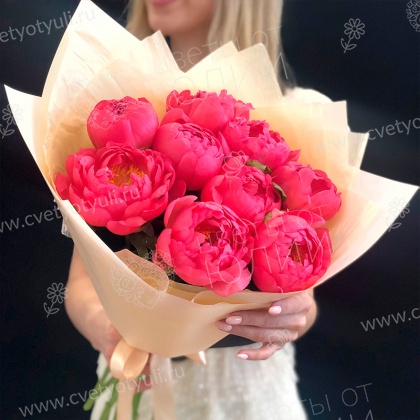 Букет из 9 коралловых пионов