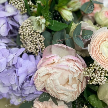 Коробка из гортензий и роз Глафира