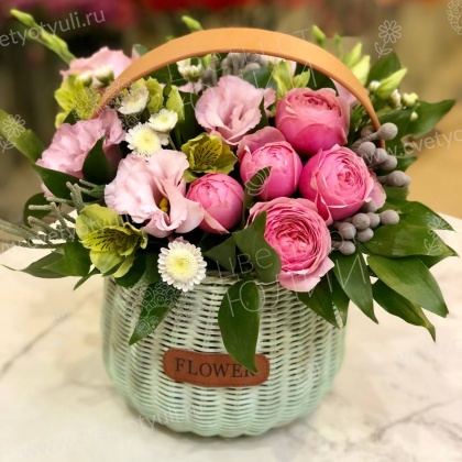 Коробка сборная из роз и хризантем Сияй