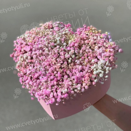 Коробка Сердце из розовых гипсофил