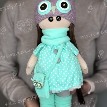 Кукла-тильда ручной работы "Девочка в шапке филина"