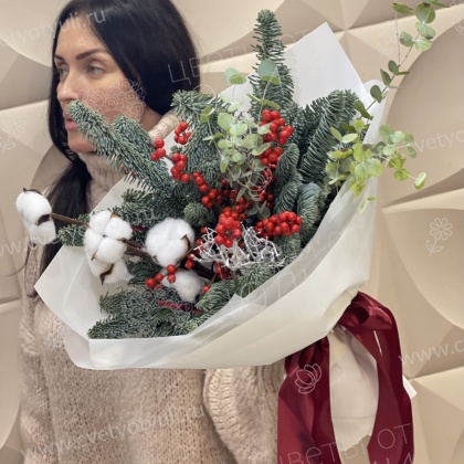 Новогодний Букет из Ёлки и Хлопка