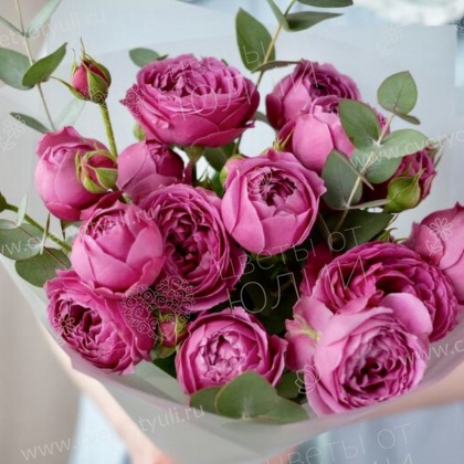 Букет из 5 кустовых роз и эвкалипта